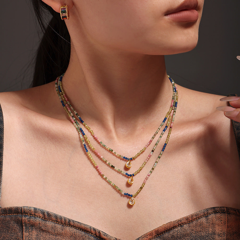 Dopamine natural stone beaded cut face opal water drop collarbone necklace colorful sweet light luxury necklace women