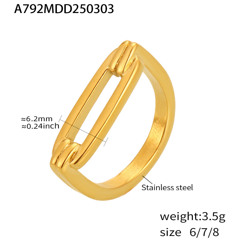 Rectangle Geometric Hollow Ring Fashion Personality Stainless Steel 18K Real Gold PVD Plated Index Finger Ring Spot pp