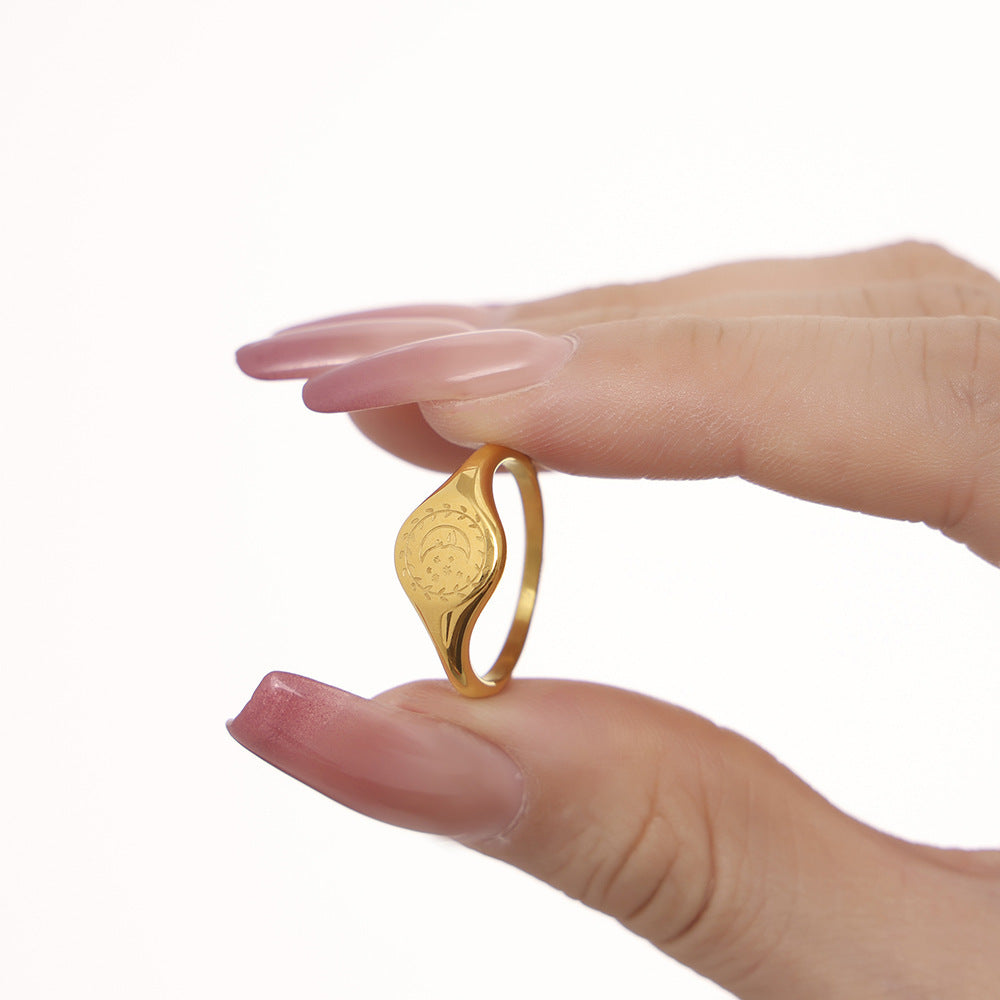 Niche star moon meeting light simple ring women's stainless steel PVD plated 18k real gold jewelry pp