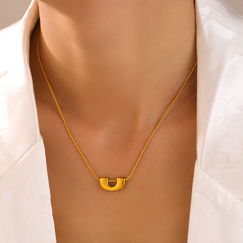 New U-shaped pendant collarbone necklace earrings niche geometric stainless steel plated 18k real gold jewelry set pp