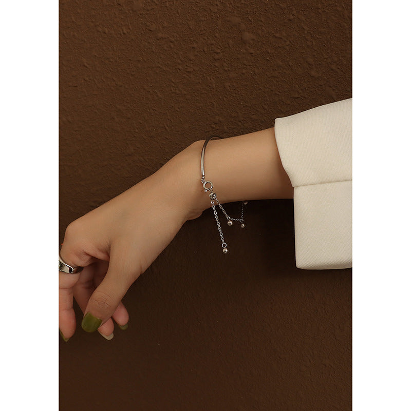 Hot Personality Jewelry Buckle Round Wire Steel Ball Tassel Bracelet Titanium Steel 18k Gold Bracelet