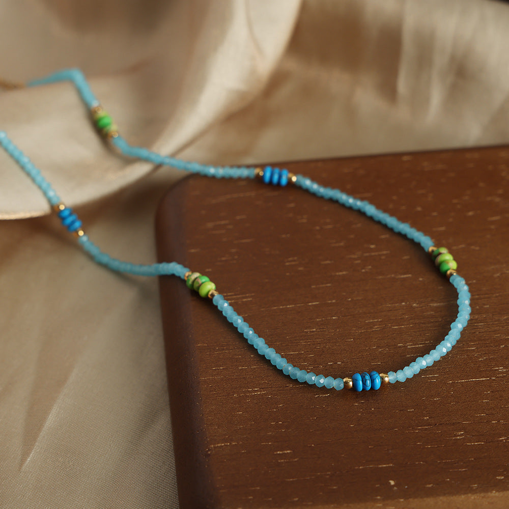 Retro new light luxury natural stone handmade beaded turquoise abacus bead necklace fashion