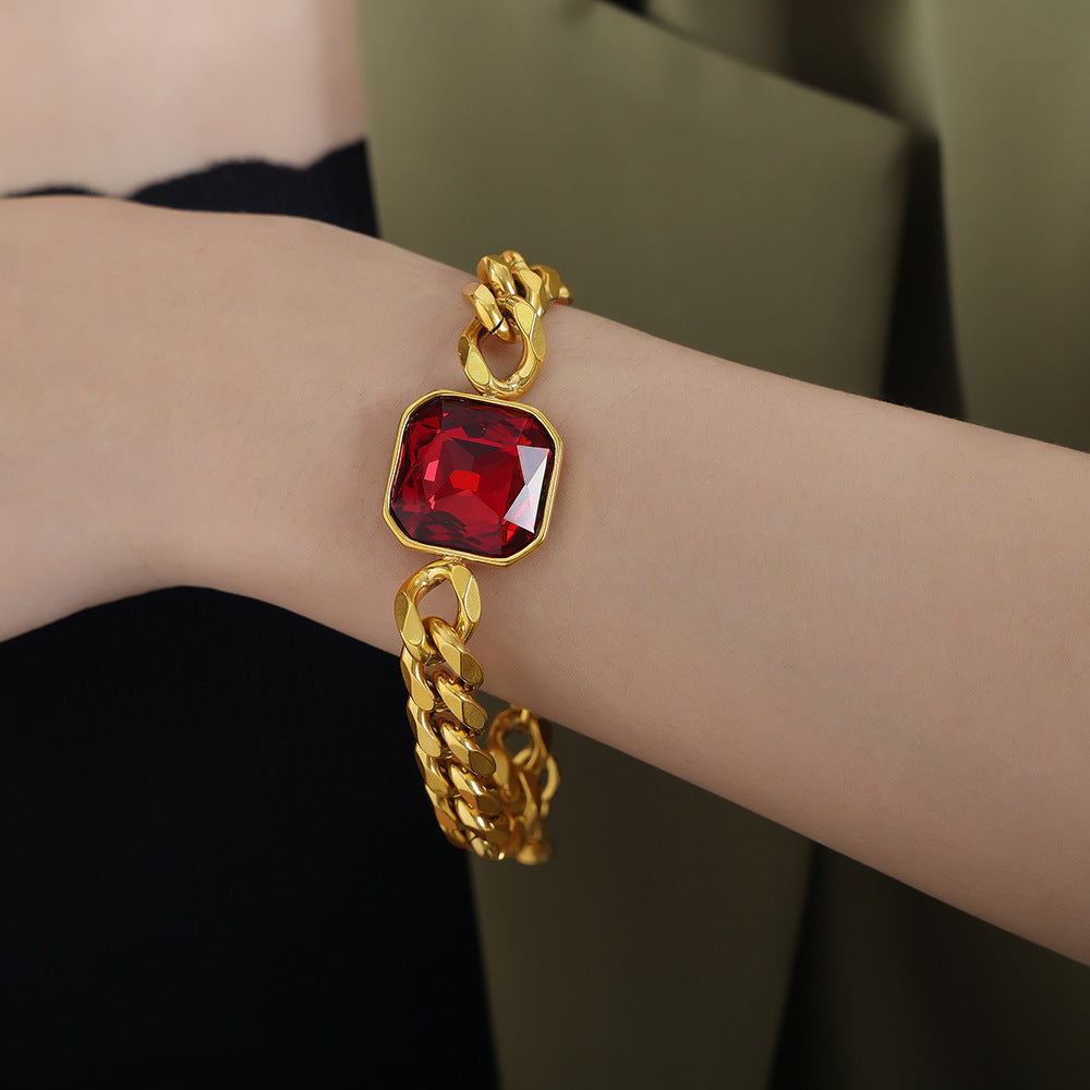 New personalized niche light luxury cross-border clavicle chain color zircon simple titanium steel bracelet jewelry women