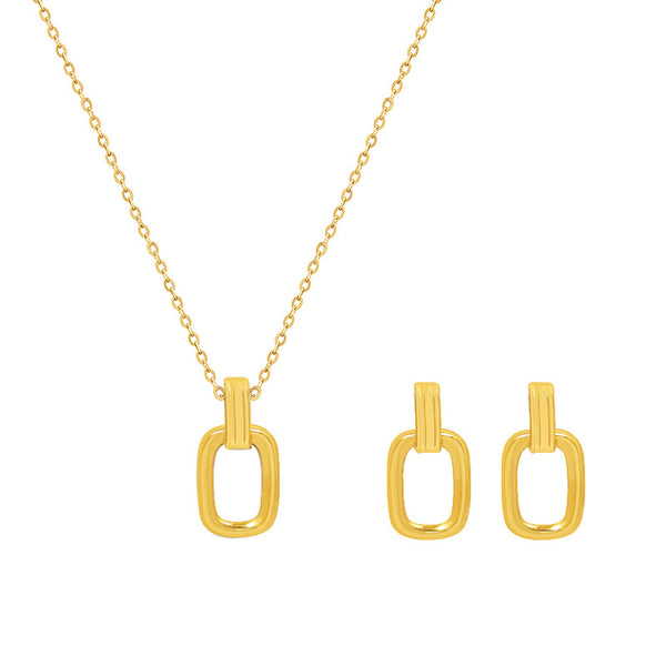 Cold Wind Oval Pendant Necklace Earrings Set Titanium Steel Plated 18K Real Gold Light Luxury Fashion Jewelry 99