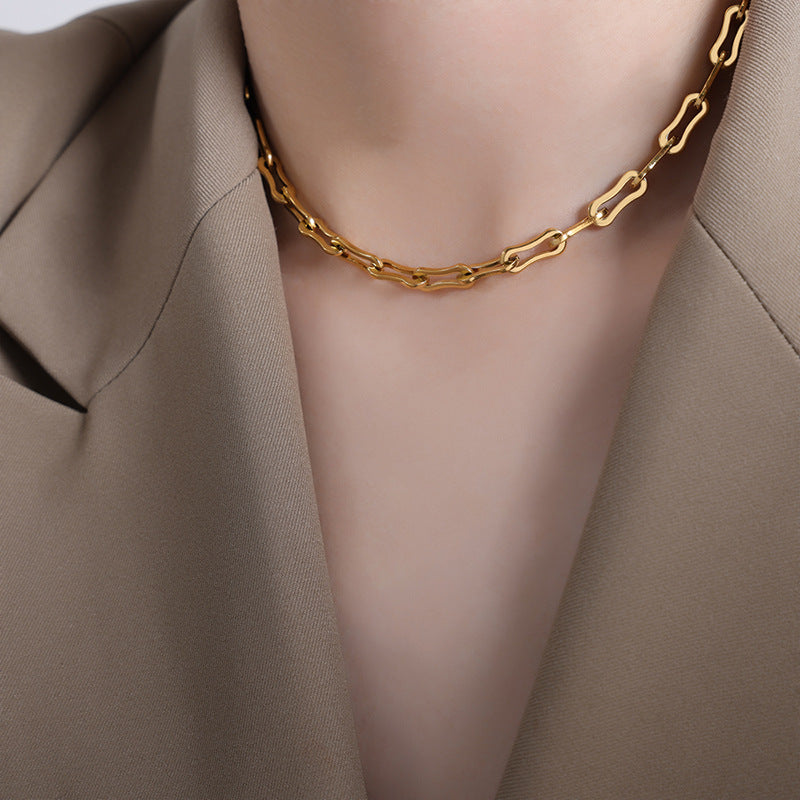 Cold wind personality geometric chain splicing design sense minimalist wind titanium steel gold-plated jewelry set