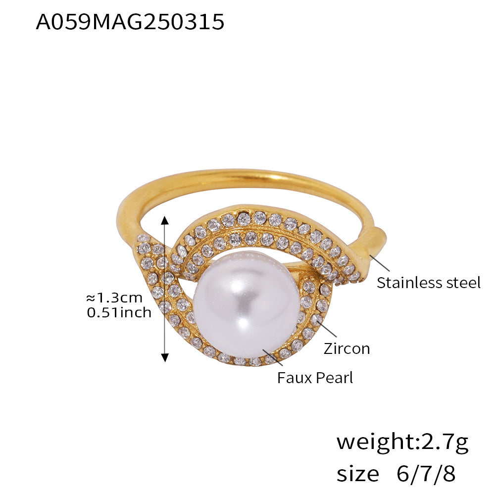 Stainless steel double-layer zircon luster bead ring opening adjustable non-fading luxury jewelry