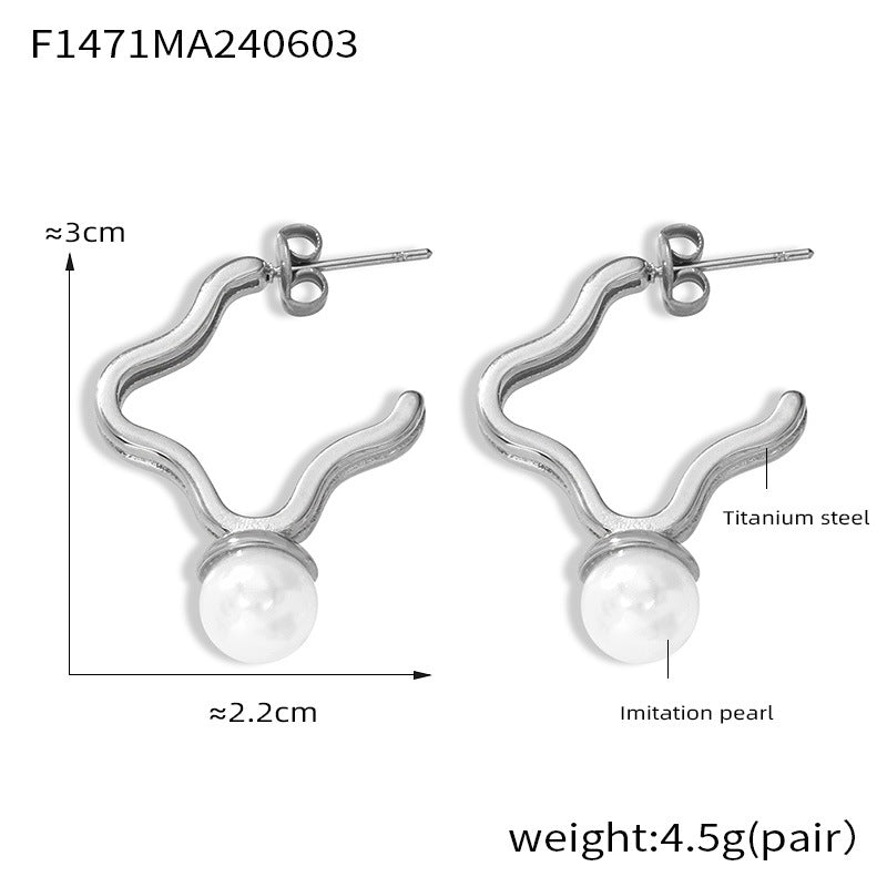 Fashion commuting simple personality inlaid bead jewelry lucky grass shape line design titanium steel gold-plated stud earrings