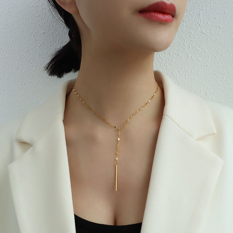 Marka style Y-shaped neck chain, fringed short necklace, collarbone necklace, titanium steel 18k gold P529.