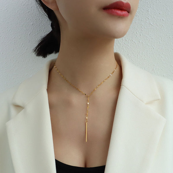 Marka style Y-shaped neck chain, fringed short necklace, collarbone necklace, titanium steel 18k gold P529.