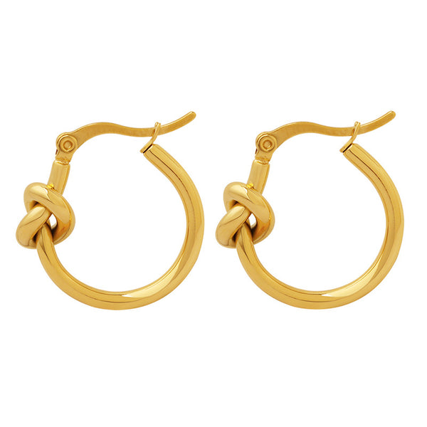 Sexy stud earrings slim loop earrings titanium steel plated 18k gold earrings knotted circle earrings women
