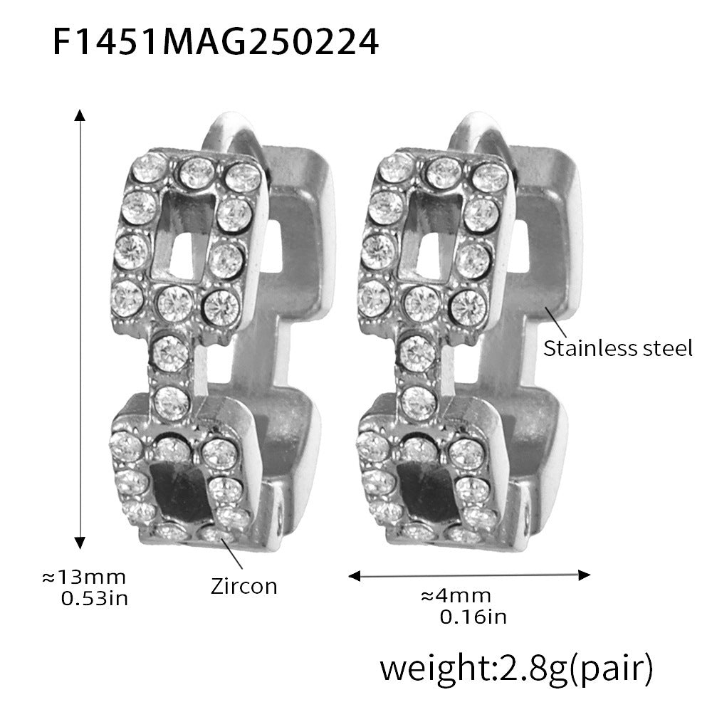 Niche temperament zircon bead earrings stainless steel electroplating 18K real gold ear buckle earrings wholesale collection