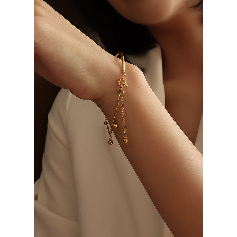 Hot Personality Jewelry Buckle Round Wire Steel Ball Tassel Bracelet Titanium Steel 18k Gold Bracelet
