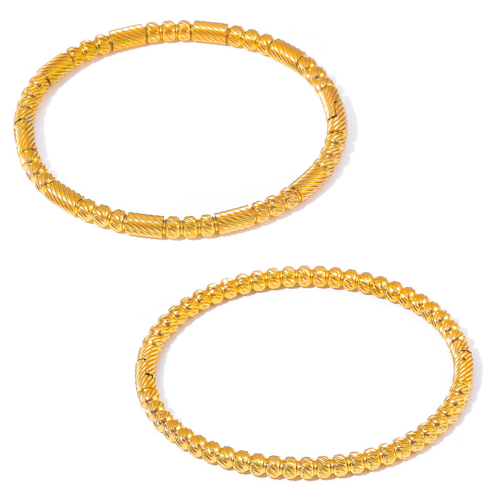Fashion commuter personality minimalist elegant jewelry geometric texture round bead splicing design titanium steel gold-plated bracelet pp