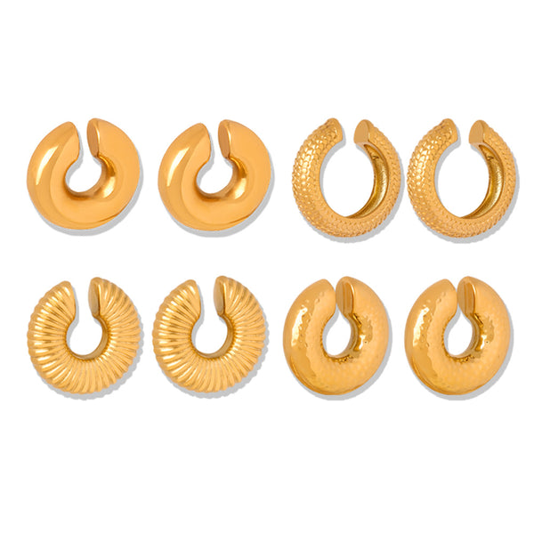 New exaggerated personality fashion versatile titanium steel gold-plated geometric U-shaped striped enamel drip earrings jewelry