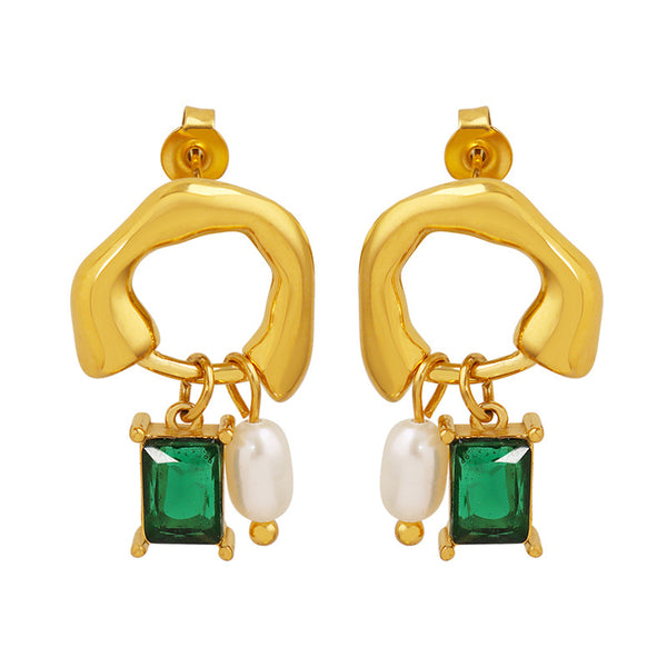 Unique design geometric freshwater pearl chlorite pendant earrings temperament niche retro fashion earrings
