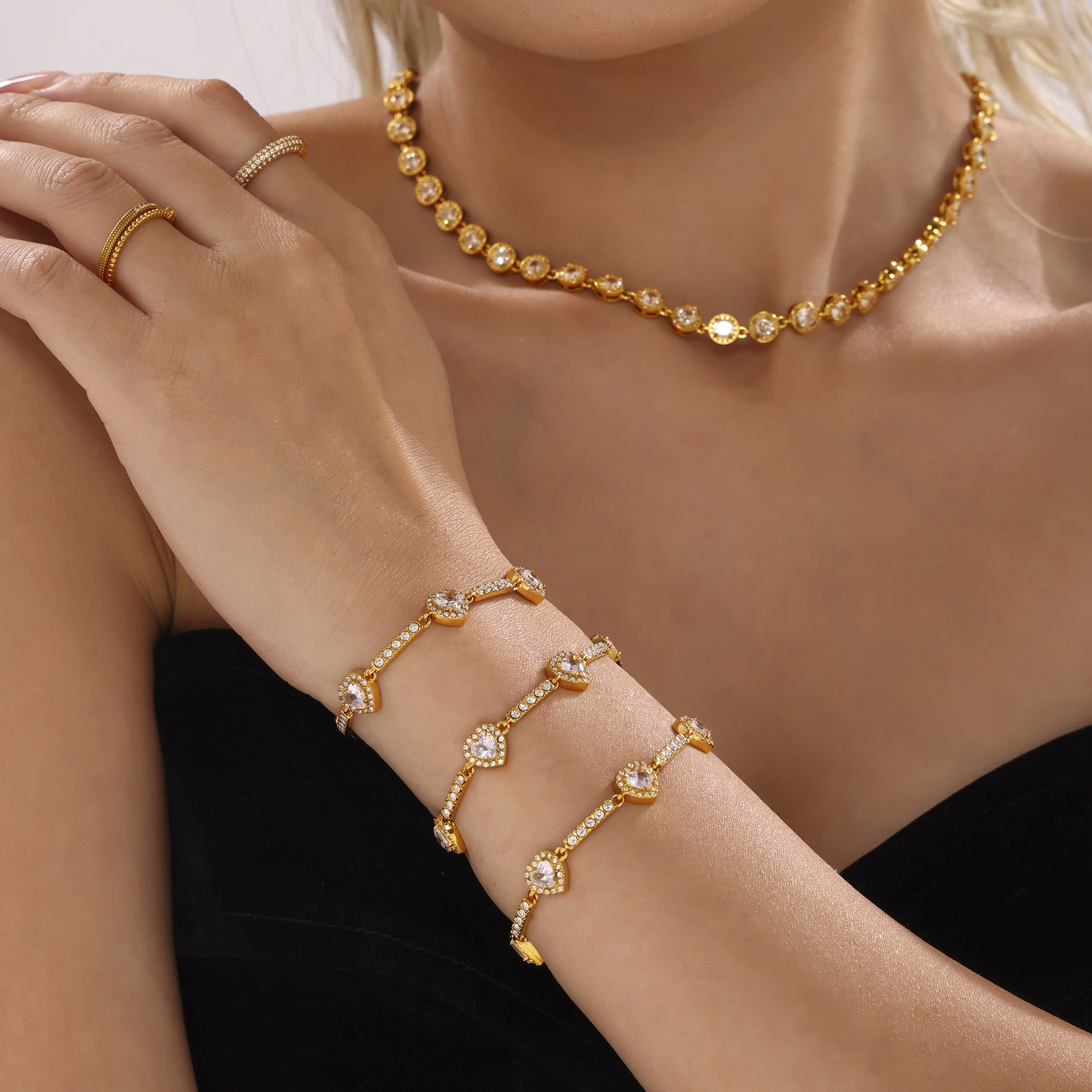 Hot-selling love zircon stainless steel full diamond bracelet hand-inlaid 18K real gold jewelry
