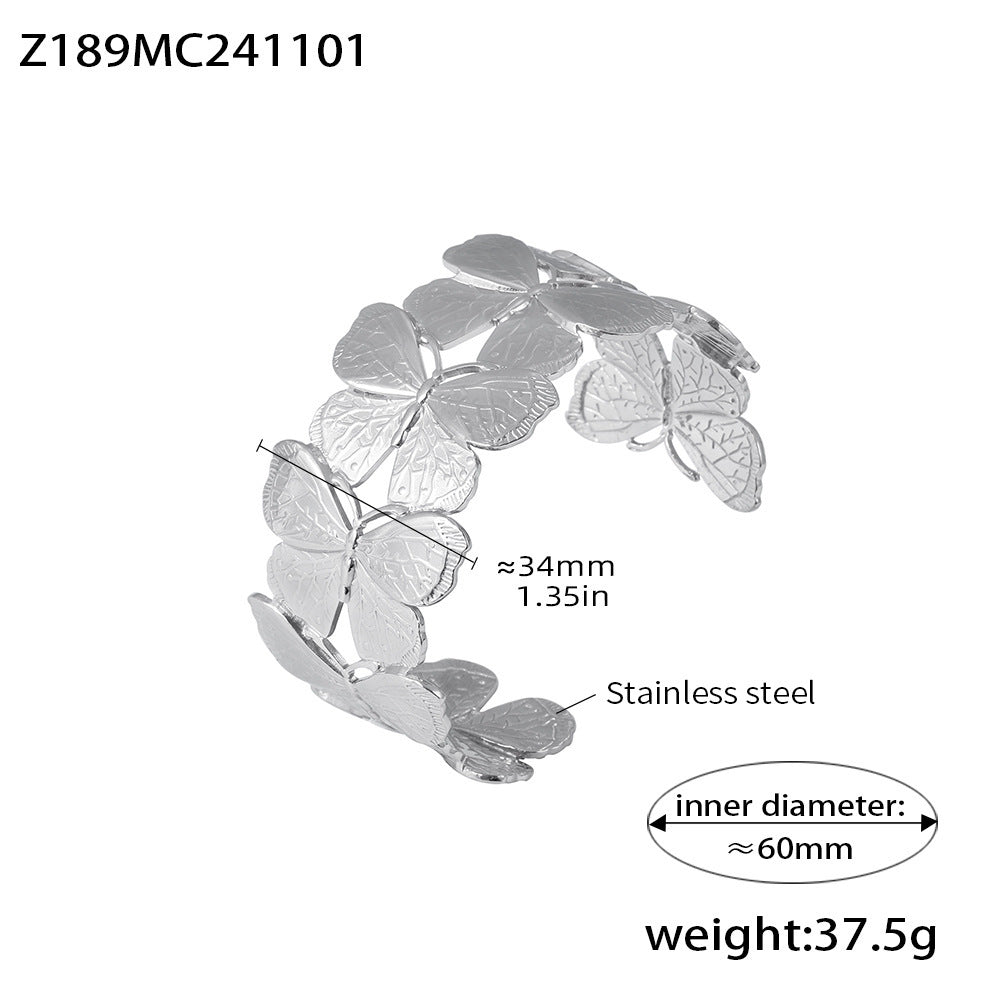 Butterfly exaggerated opening bracelet stainless steel plated 18k gold temperament elegant light luxury bracelet women