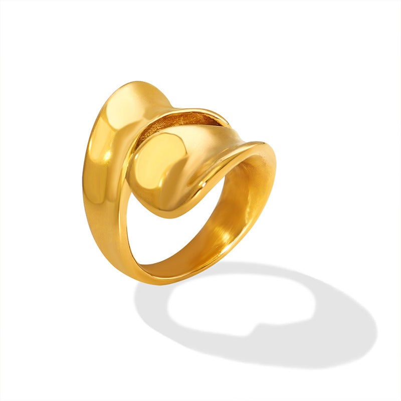 Exaggerated Hollow Geometric Ring Female, Titanium Steel 18K Real Gold Ring Hip Hop Trend Fashion Jewelry