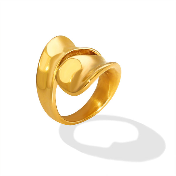 Exaggerated Hollow Geometric Ring Female, Titanium Steel 18K Real Gold Ring Hip Hop Trend Fashion Jewelry