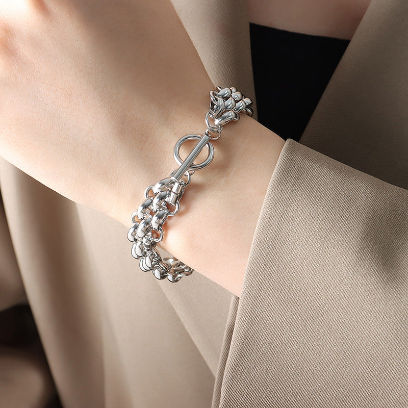 Cold wind exaggerated trendy temperament jewelry set buckle design thick chain personalized necklace versatile gold-plated bracelet
