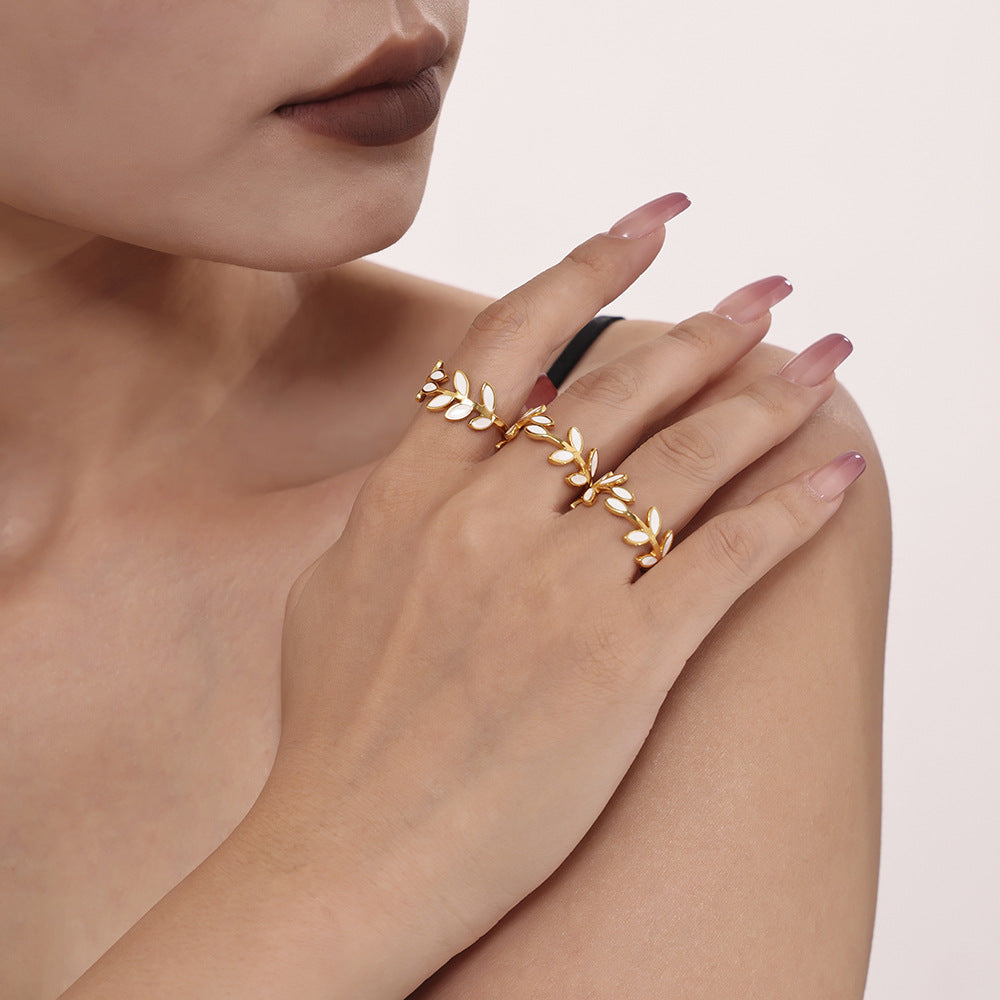 Branch and Leaf Oil Dripping Ring Women's Stainless Steel Plated 18k Gold Index Finger Ring Spot Small Order Quick Return