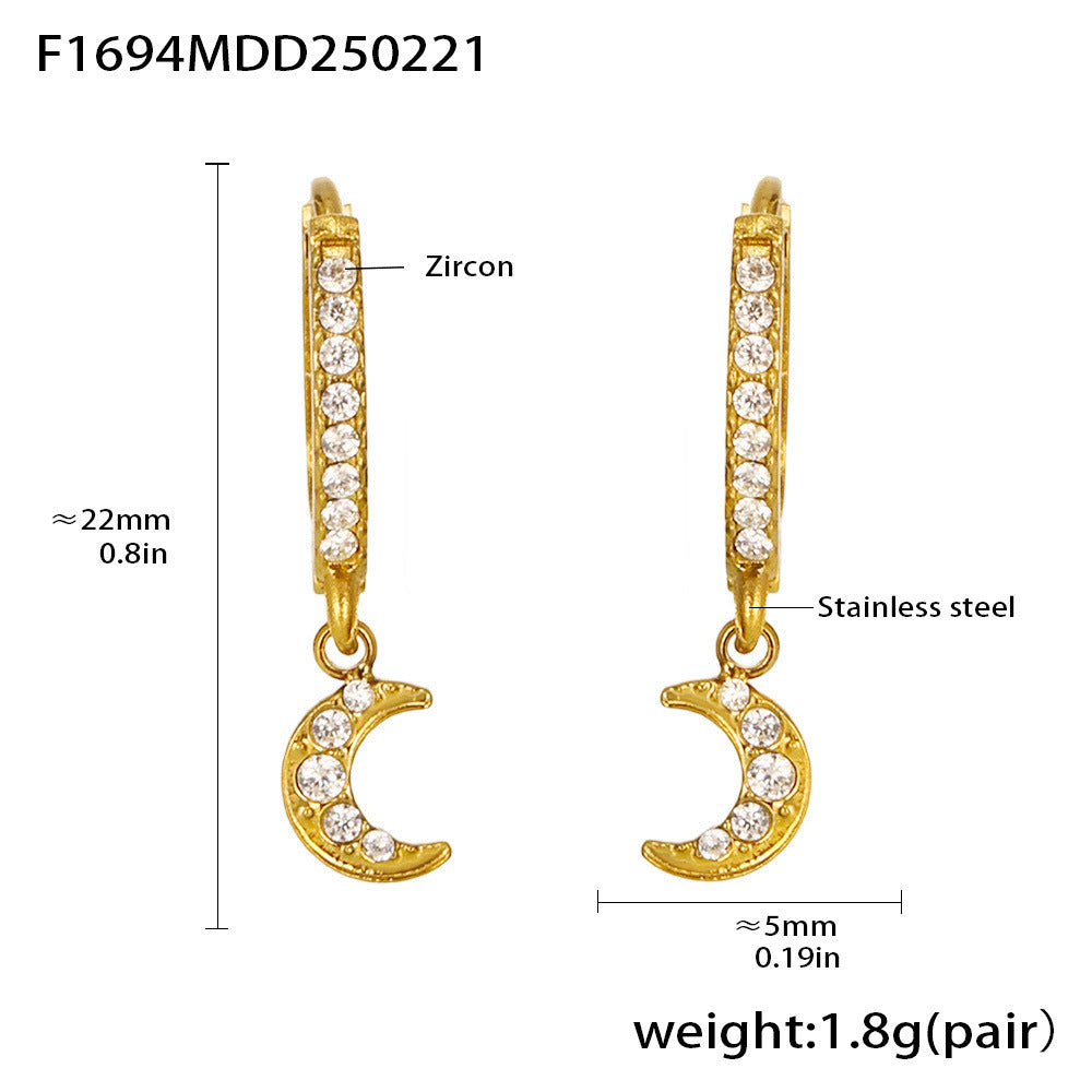 Stainless steel inlaid zircon full diamond earrings multi-element earrings plated with 18k gold color retention exquisite earrings combination
