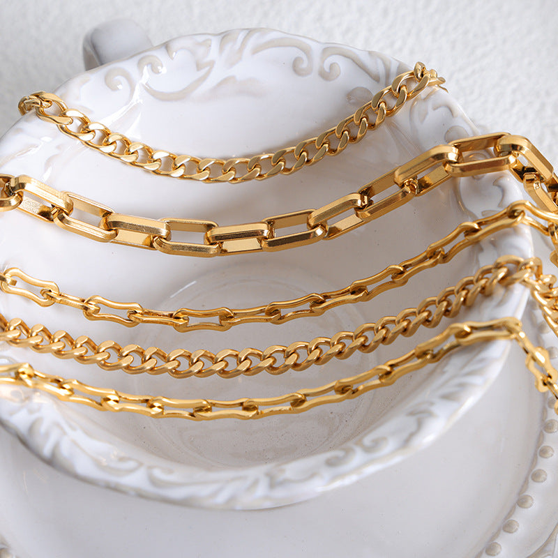 Cold wind personality geometric chain splicing design sense minimalist wind titanium steel gold-plated jewelry set