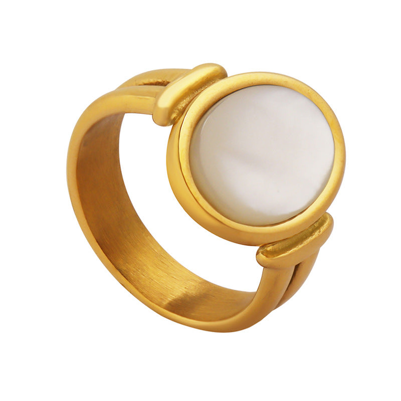 Vintage White Sea Shell Charming Ring Jewelry, 18 Real Gold Titanium Steel Index Finger Ring Jewelry A256