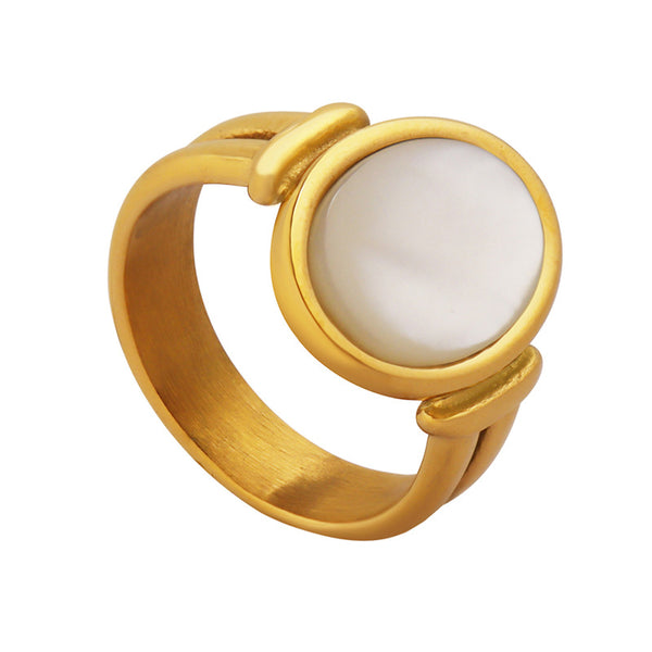 Vintage White Sea Shell Charming Ring Jewelry, 18 Real Gold Titanium Steel Index Finger Ring Jewelry A256