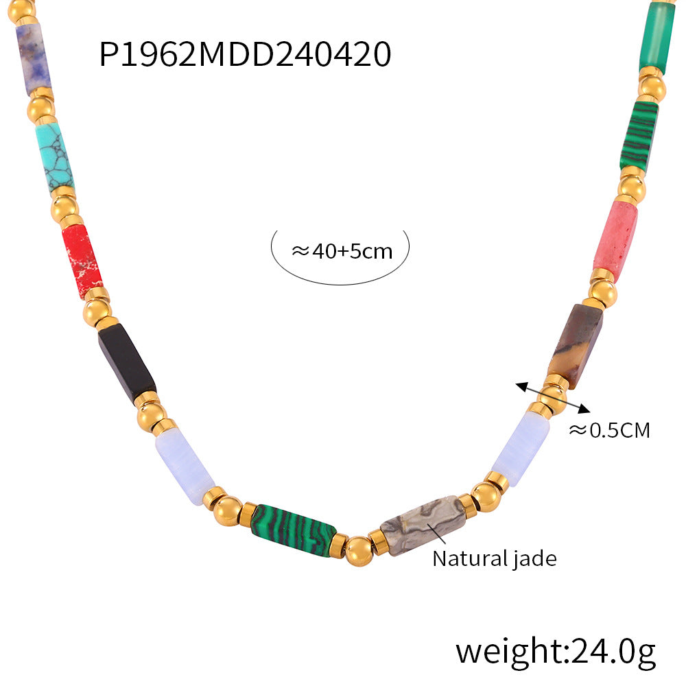 Dopamine Wear Personality Elegant Simple Light Luxury Jewelry Natural Stone Handmade Beaded Design Titanium Steel Necklace