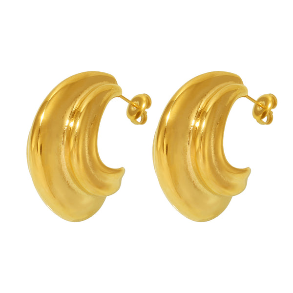 Stainless steel multi-layer C-shaped curved heavy industry polished texture earrings PVD plated 18K real gold Internet celebrity stud earrings
