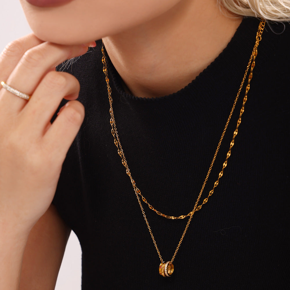 With love three rings mixed color diamond set stainless steel zircon clavicle stacked necklace luxury jewelry spot