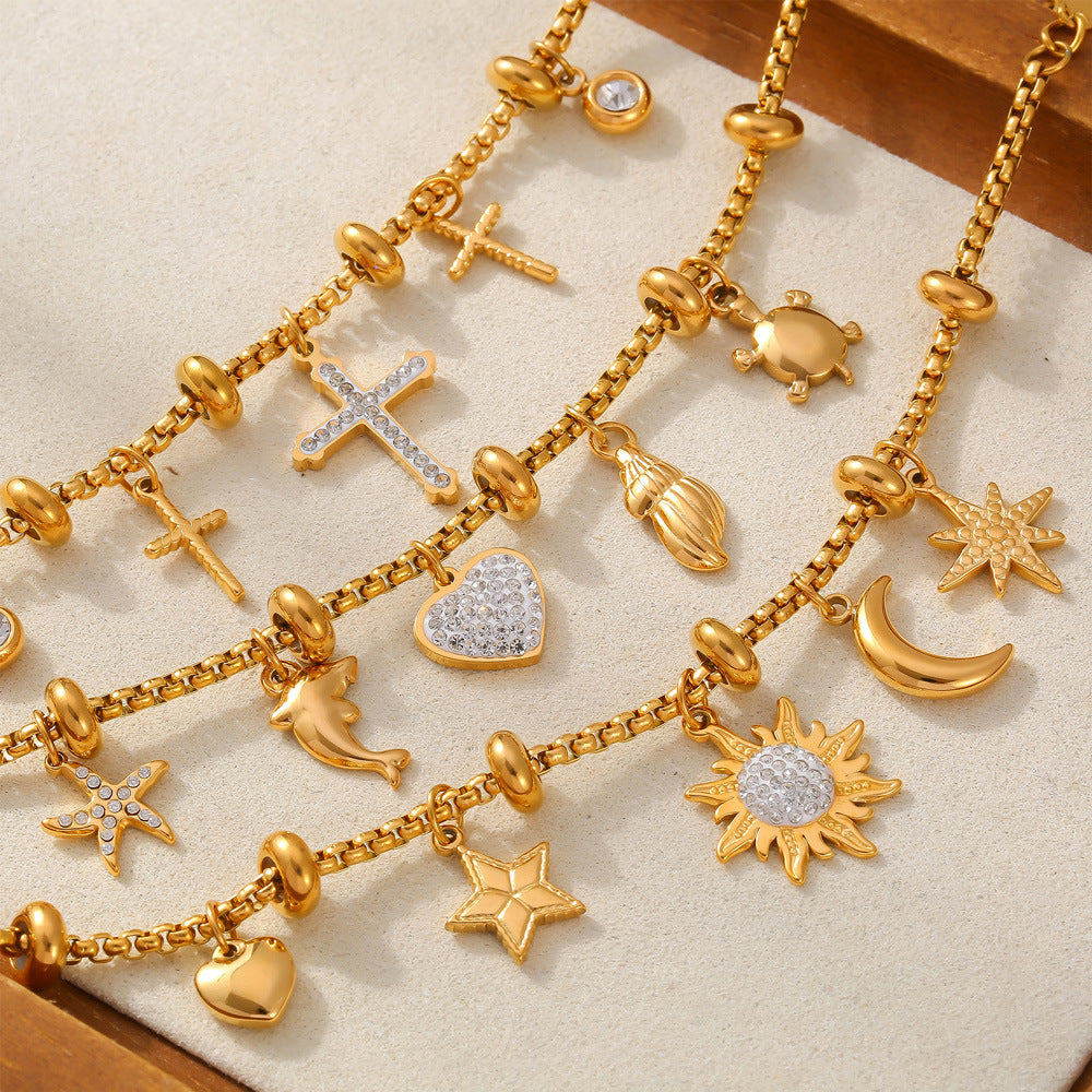 Retro niche personalized box chain jewelry multi-element pendant with diamond design titanium steel gold-plated bracelet 99