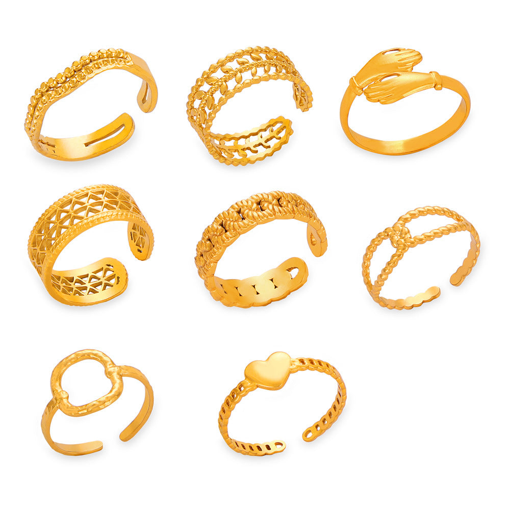 New exaggerated niche design personalized simple titanium steel gold-plated open ring jewelry wholesale female pp