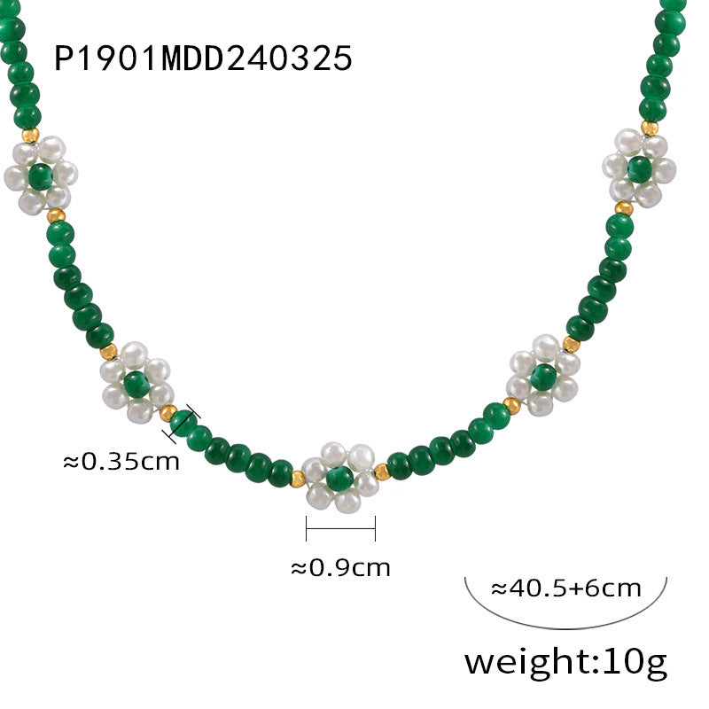 Dopamine wear temperament jewelry beads mix and match colorful natural stone handmade beaded design titanium steel gold-plated necklace pp