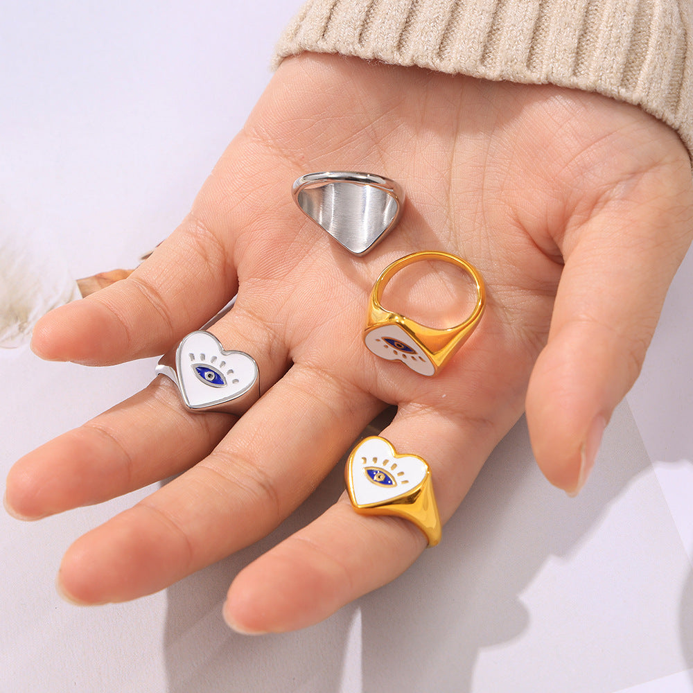 Devil's Eye Love Ring Cross-border Color Oil Drip Titanium Steel Plated 18k Gold Retro Personality Light Luxury Ring
