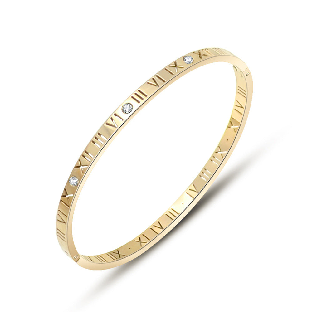 Fashion niche versatile digital diamond-encrusted narrow version bracelet jewelry bracelet titanium steel gold-plated jewelry women