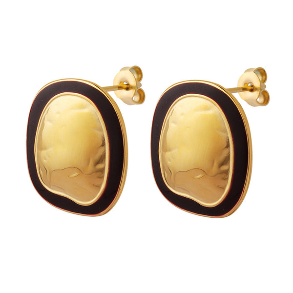 Exaggerated design sense retro fashion personality oval earrings, titanium steel plated 18K gold high quality earrings wholesale 99