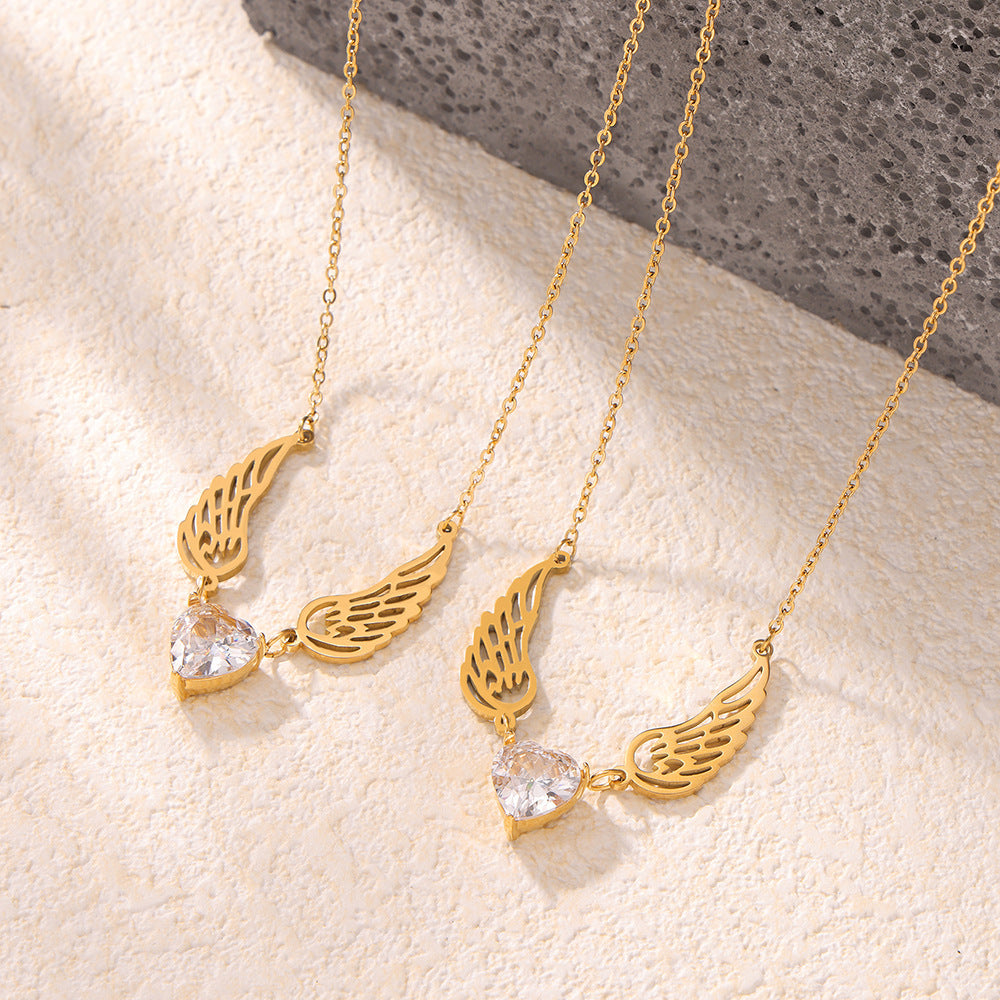 Love Zircon Angel Wings Necklace Versatile Personality Temperament Muse Gift Titanium Steel Clavicle Chain Jewelry Women