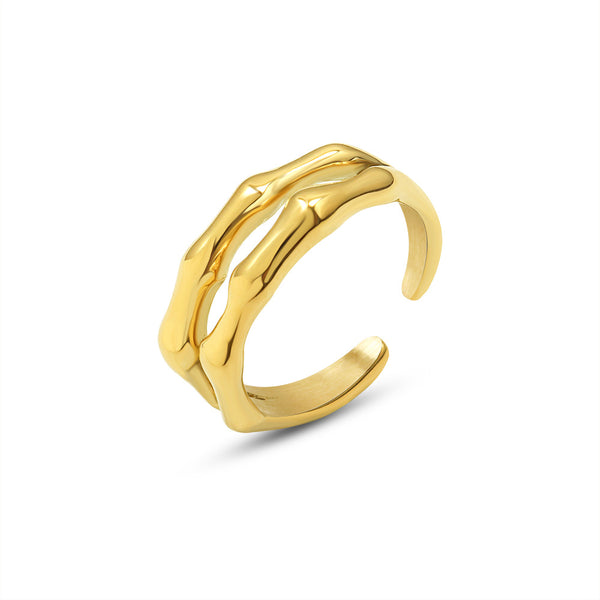 Sexual fashion texture double-layer bamboo joint open ring titanium steel gold-plated versatile index finger ring wholesale 99