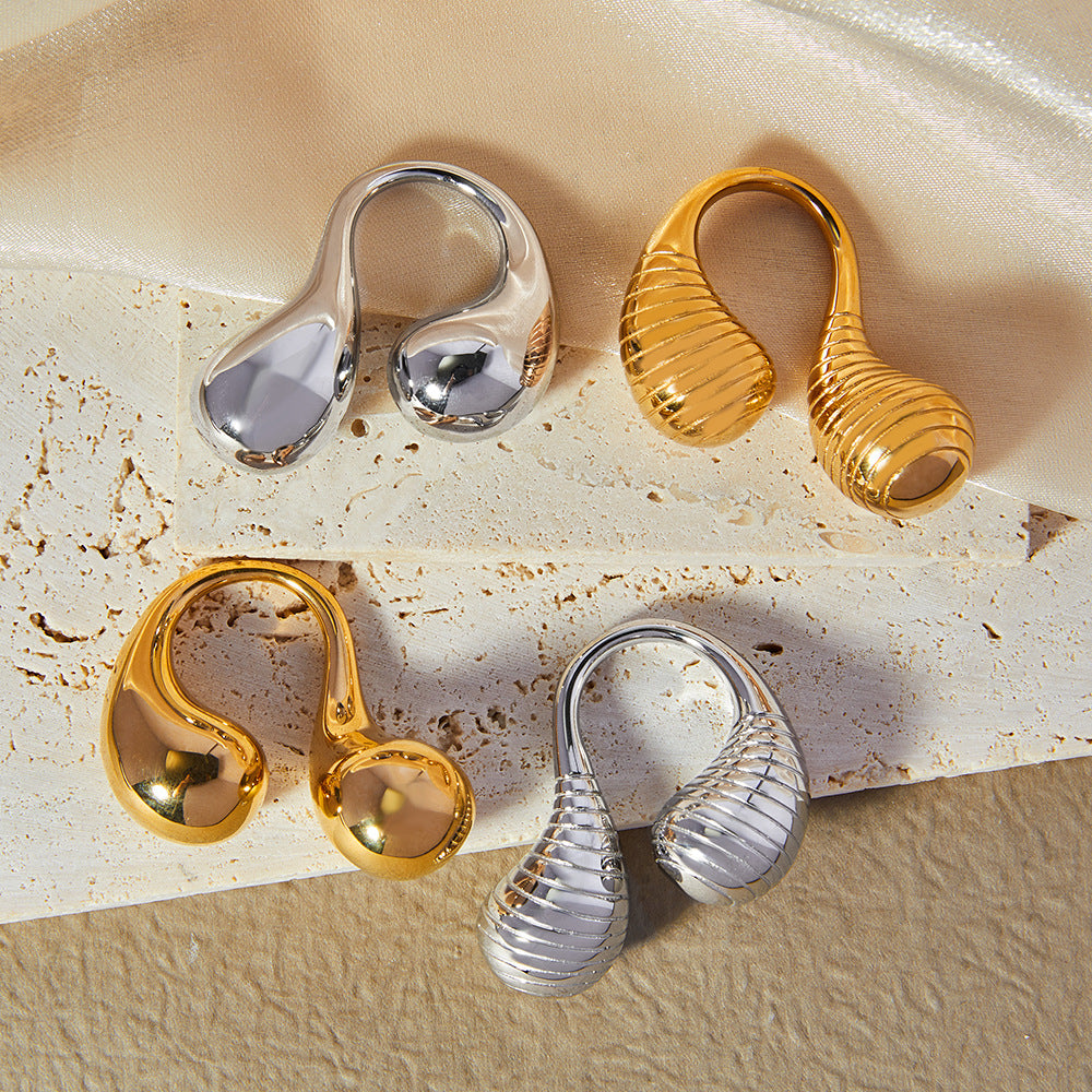 Niche exaggerated double water drop opening simple fashion index finger ring cold wind p light luxury titanium steel gold-plated ring pp