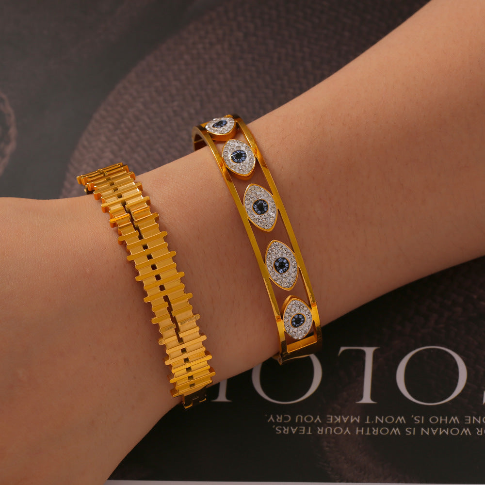 Fashion commuting Simple personality Versatile jewelry Geometric texture Design sense Diamond dripping titanium steel gold-plated bracelet