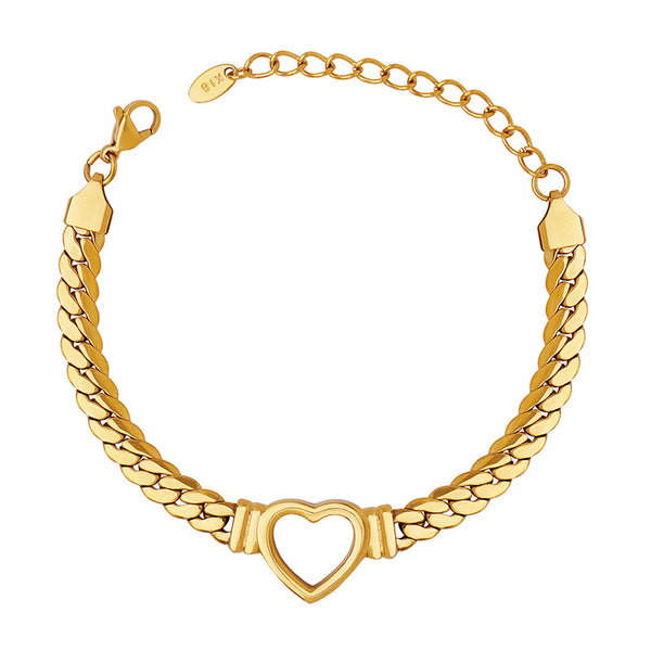Trendy fashion hip-hop wind titanium steel gold-plated personalized bracelet, hollow love versatile niche design hand jewelry