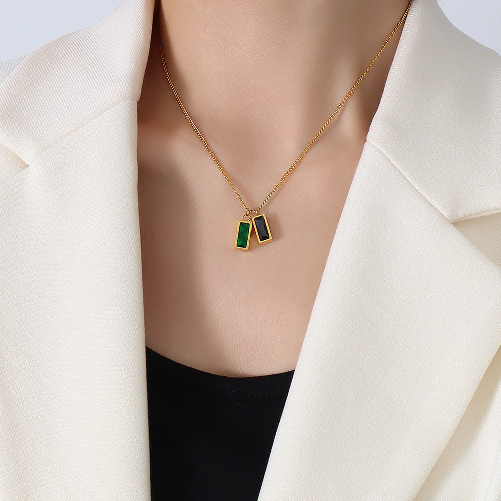 Marka niche design titanium steel plated 18k gold emerald zircon pendant necklace jewelry women