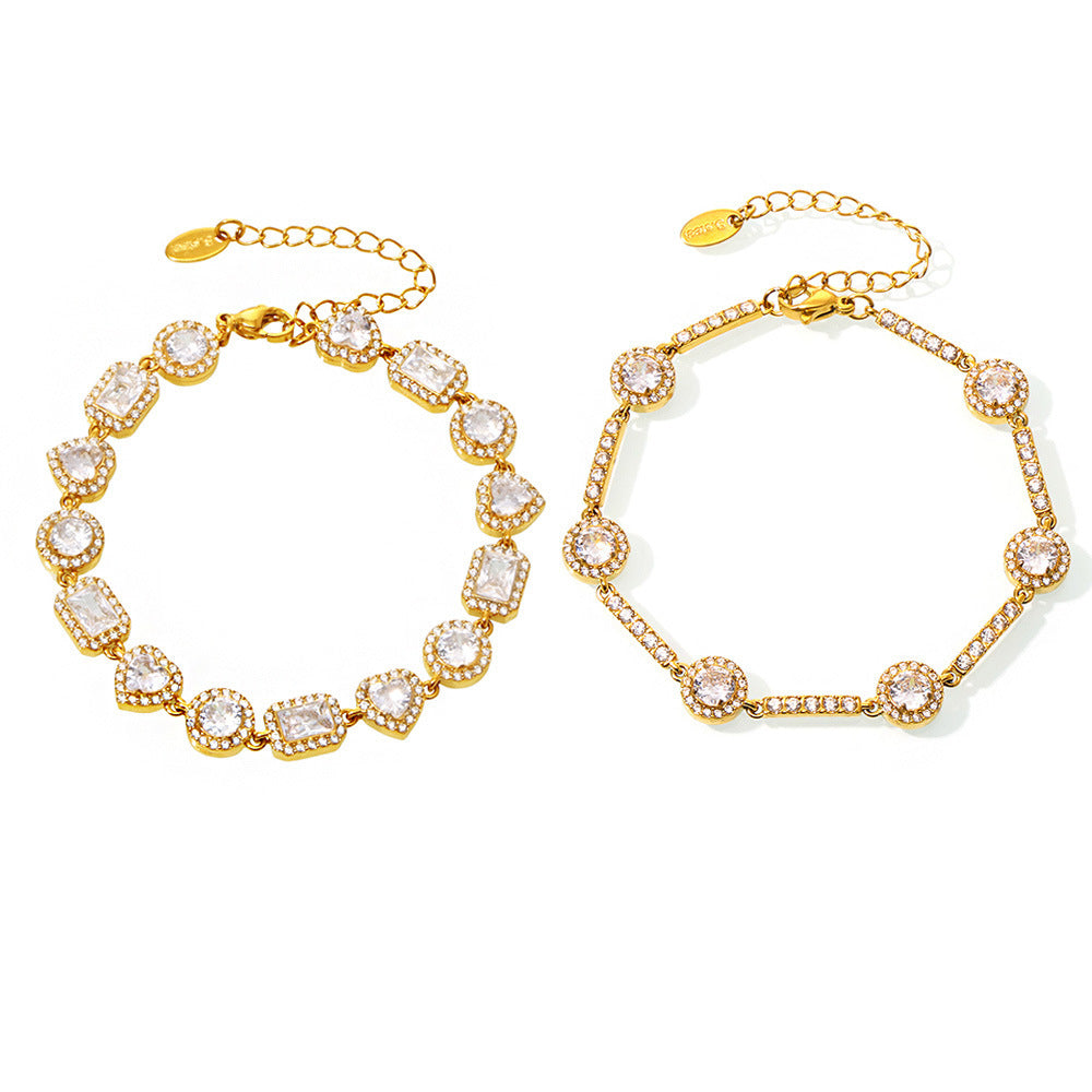 Stainless steel hand-inlaid super flash geometric zircon gypsy star bracelet combination PVD plated 18K gold color retention