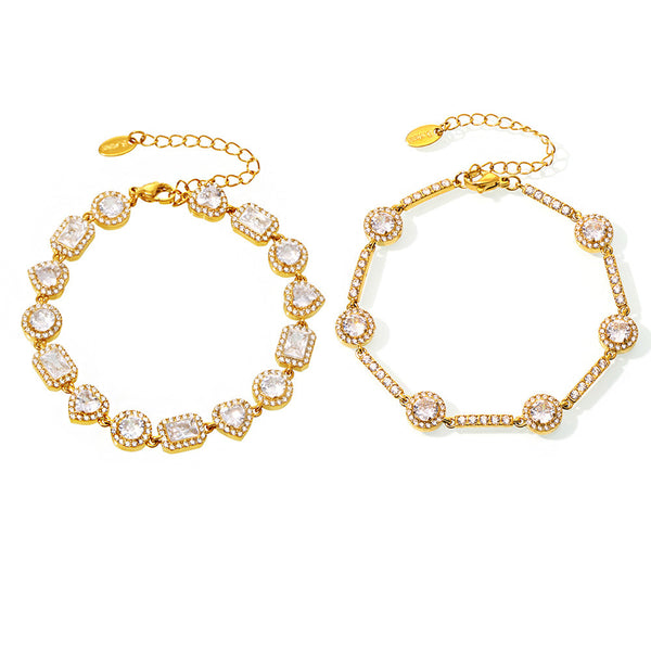 Stainless steel hand-inlaid super flash geometric zircon gypsy star bracelet combination PVD plated 18K gold color retention