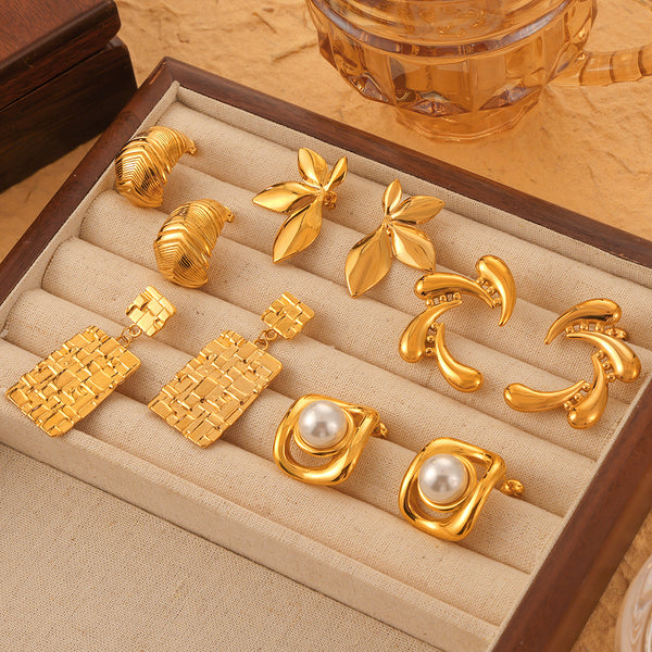Imitation pearl casting design sense new jewelry niche personalized texture geometric versatile titanium steel gold-plated stud earrings