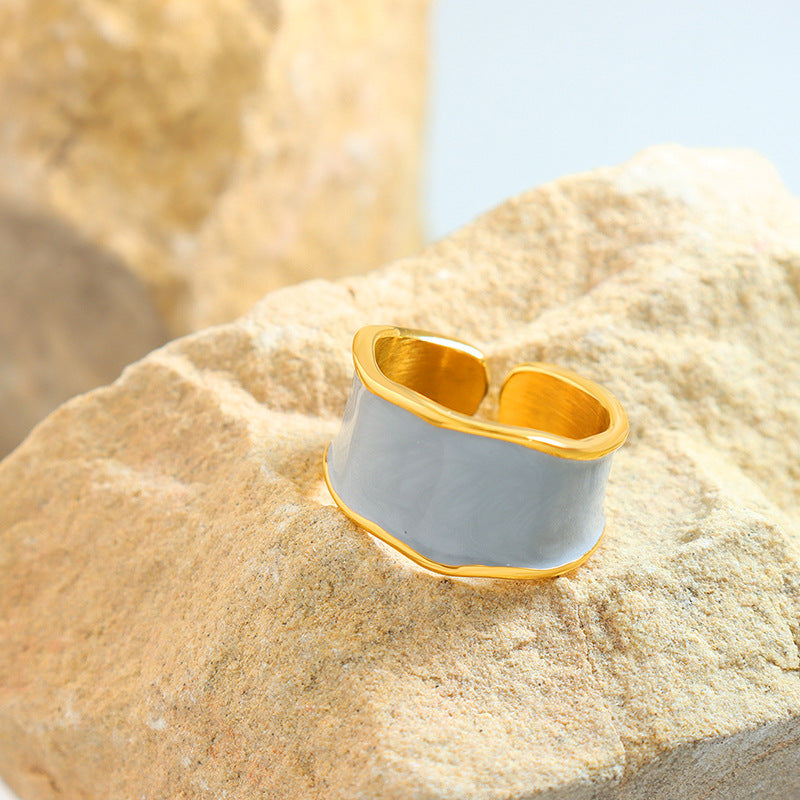 Hepburn style does not fade niche ring enamel drip oil ring fashion personality opening design ring wholesale