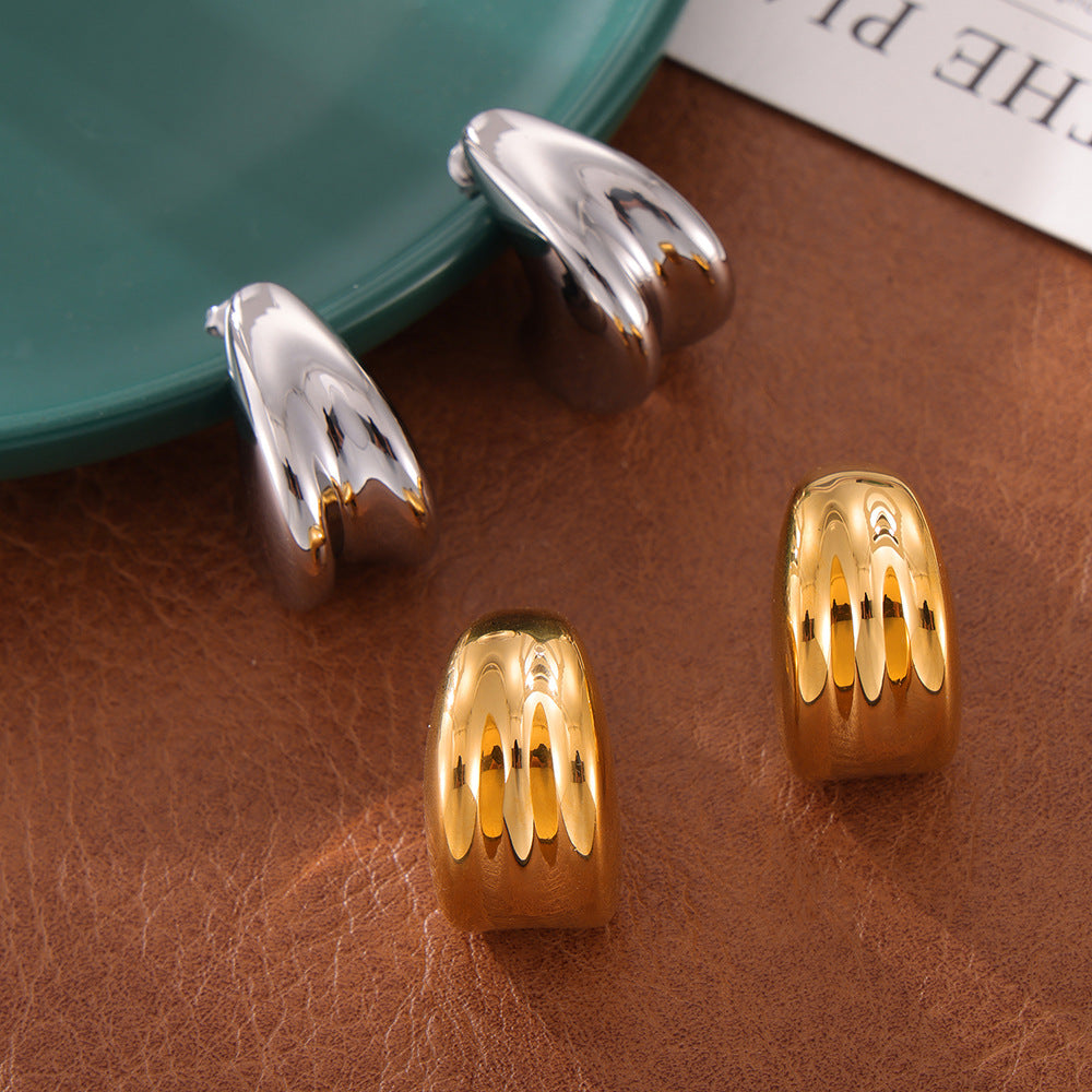 Personalized double-layer water drop splicing design stud earrings, niche temperament, elegant and versatile titanium steel gold-plated earrings