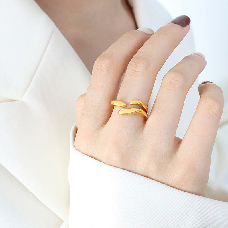New Irregular Special-shaped Personality Geometric Ring Open Claw Buckle Fashion Gold-plated Titanium Steel Ring Jewelry Women's Wholesale